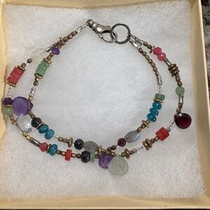 Sundance Artisan Sterling Silver & Brass Mixed Gemstone Double Strand Bracelet